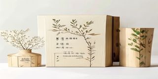 高柳家文创礼盒包装展示，手绘柳树图案，搭配古典书法字体，精致礼盒置于木质桌面，适合节日馈赠